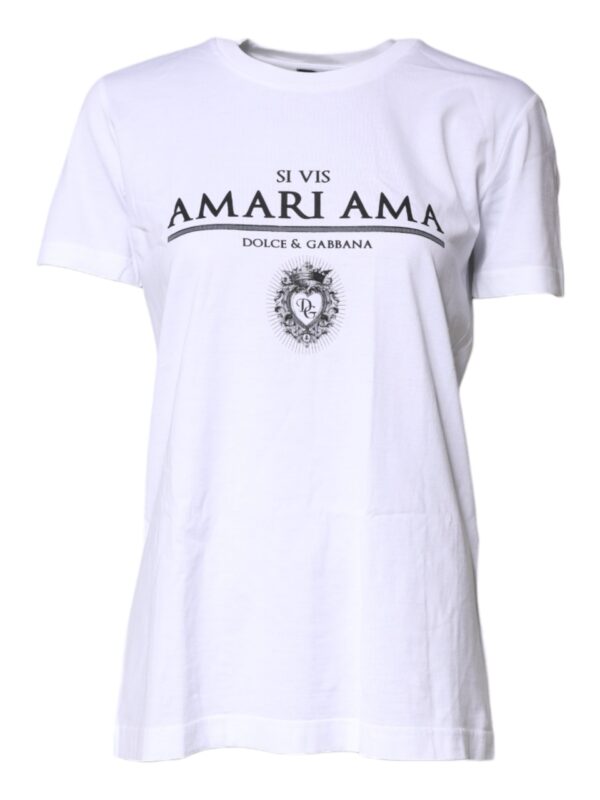 Dolce & Gabbana White Cotton Printed Round Neck Top T-shirt