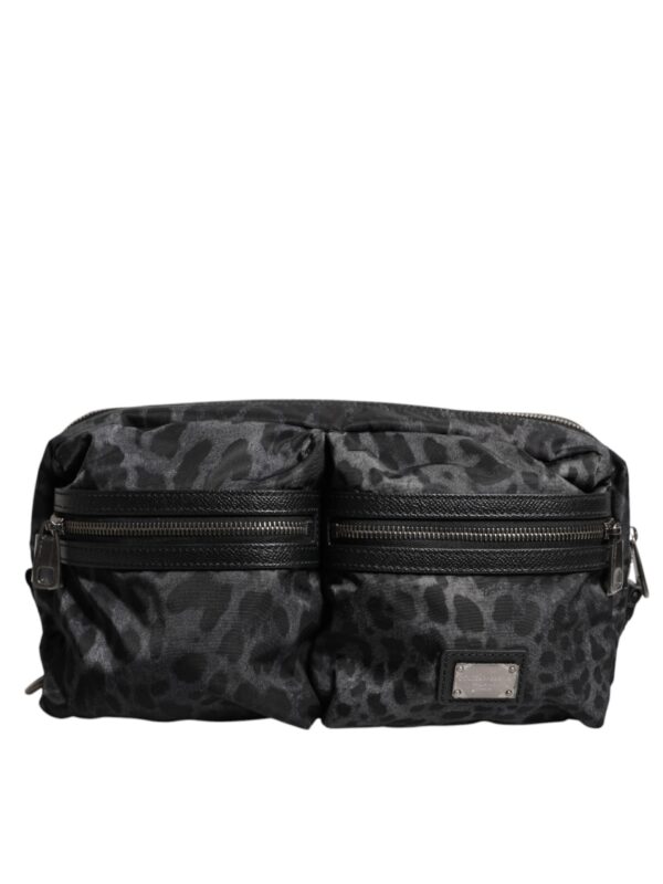 Dolce & Gabbana Black Gray Leopard DG Logo Belt Waist Fanny Pack Bag