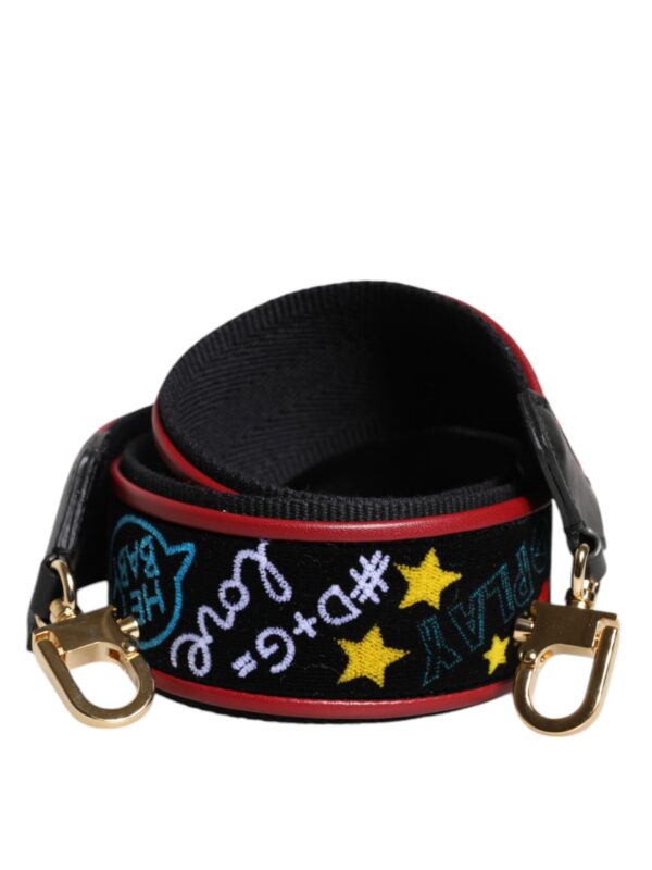 Dolce & Gabbana Black Cotton Printed Bag Shoulder Strap