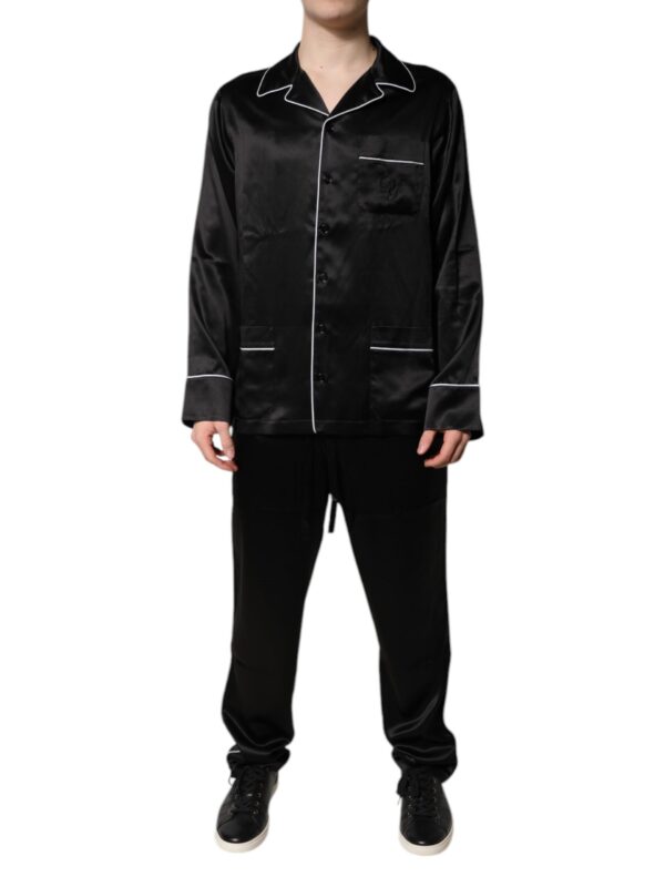 Dolce & Gabbana Black Silk Shirt Pants Pajama Set Sleepwear