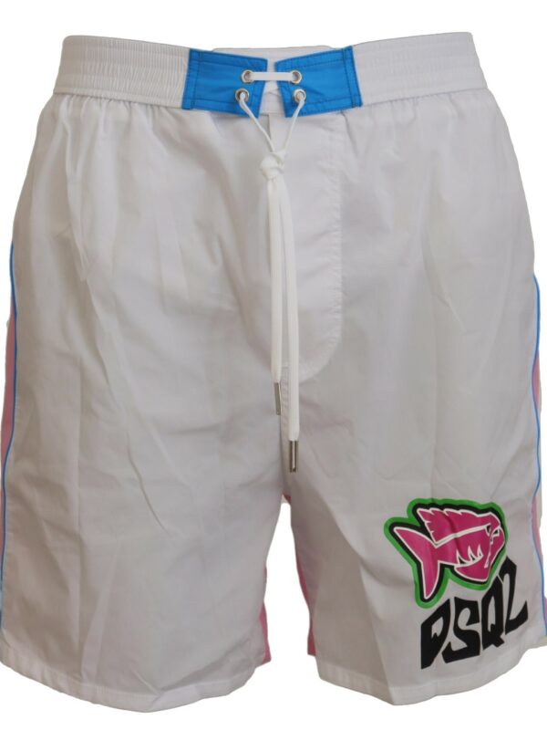 Dsquared² White Pink Logo Print Men Beachwear Shorts Swimwear