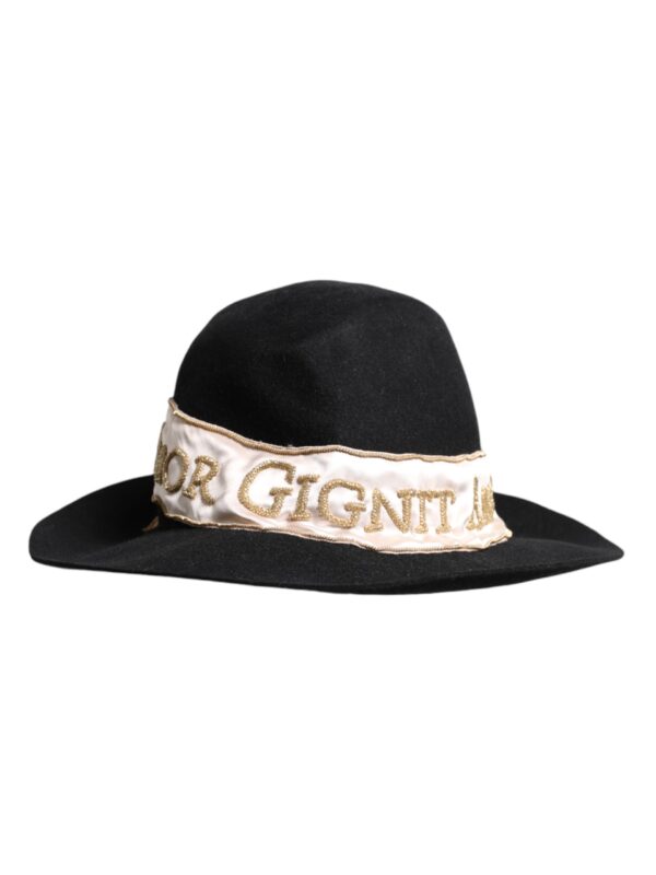 Dolce & Gabbana Black Logo Sequin Embroidery Wide Brim Hat