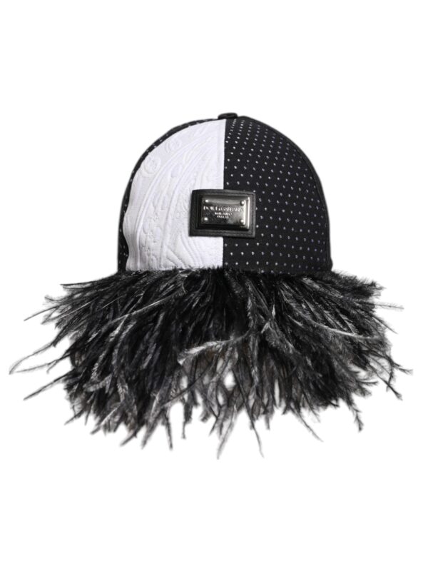 Dolce & Gabbana White Black Polka Dot Feathers Baseball Cap