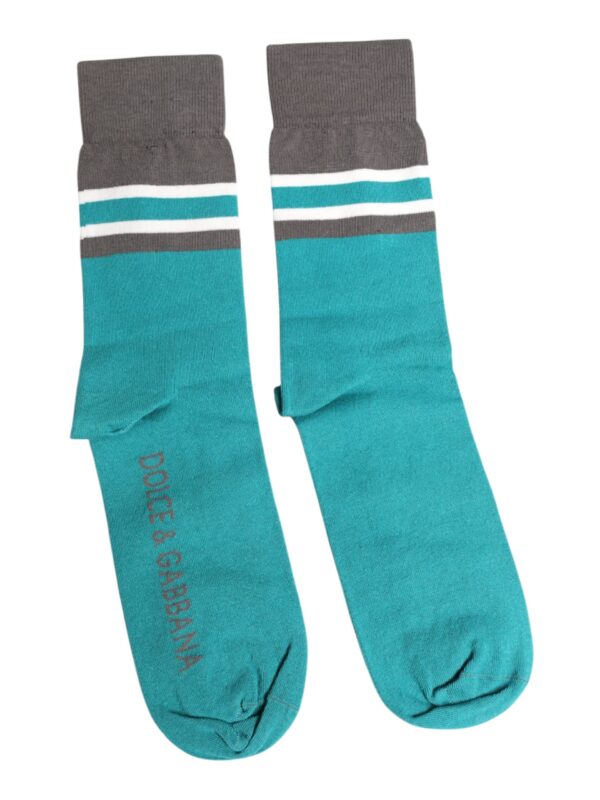 Dolce & Gabbana Green Gray Stretch DG Logo Mid Calf Socks