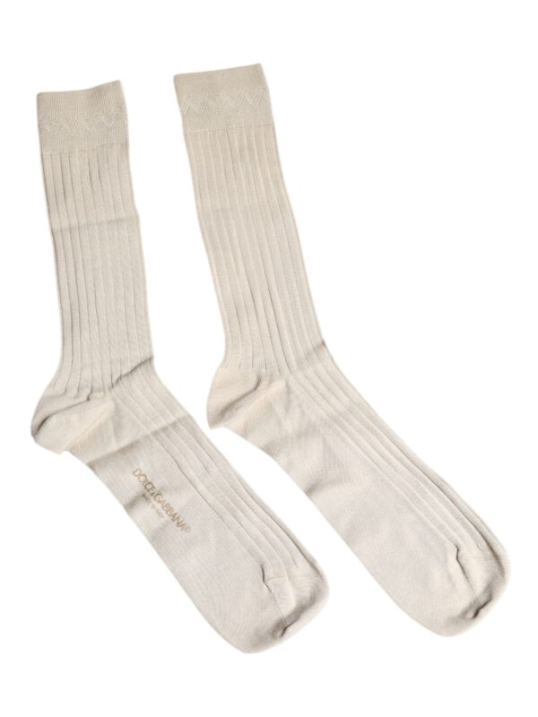 Dolce & Gabbana Beige Cotton Stretch Logo Mid Calf Socks
