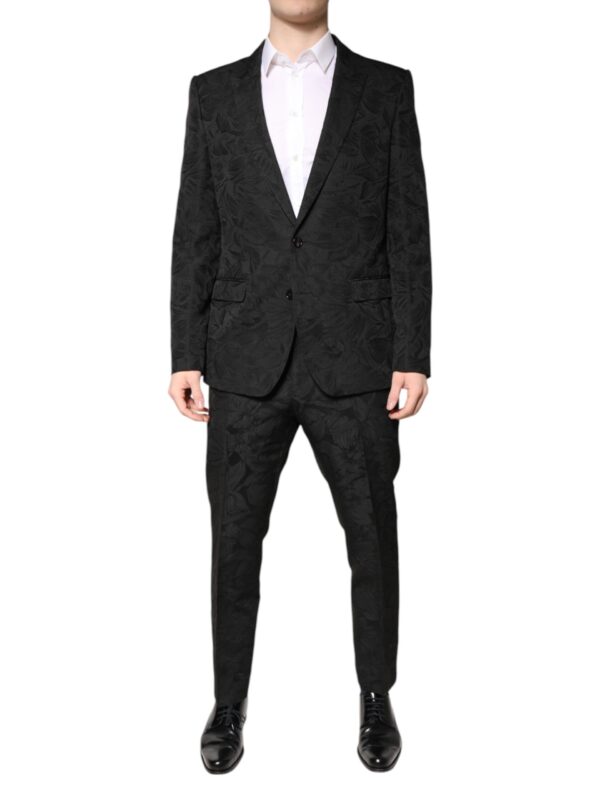 Dolce & Gabbana Black Polyester Floral Jacquard 2 Piece Suit