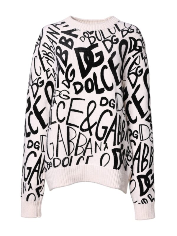 Dolce & Gabbana White Black Logo Print Women Pullover Sweater
