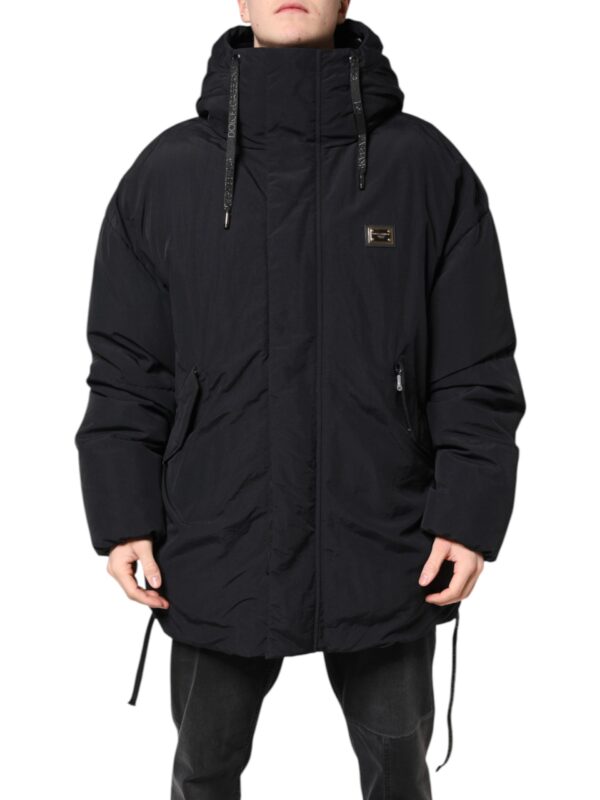 Dolce & Gabbana Black Nylon Full Zip Hooded Parka Jacket