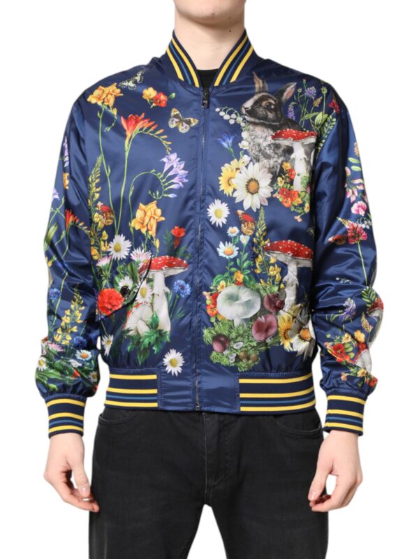 Dolce & Gabbana Blue Polyester Floral Print Bomber Jacket