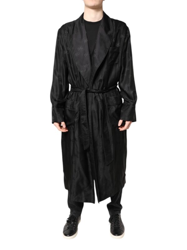 Dolce & Gabbana Black Silk DG Logo Men Wrap Robe Coat Jacket