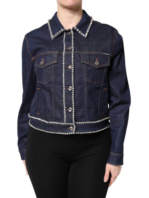 Dolce & Gabbana Blue Denim Cotton Crystal Embellished Jacket