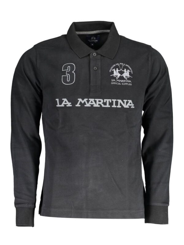 La Martina Black Cotton Men Polo Shirt