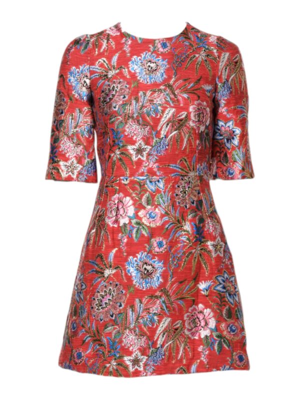 Dolce & Gabbana Red Floral Jacquard A-line Mini Dress