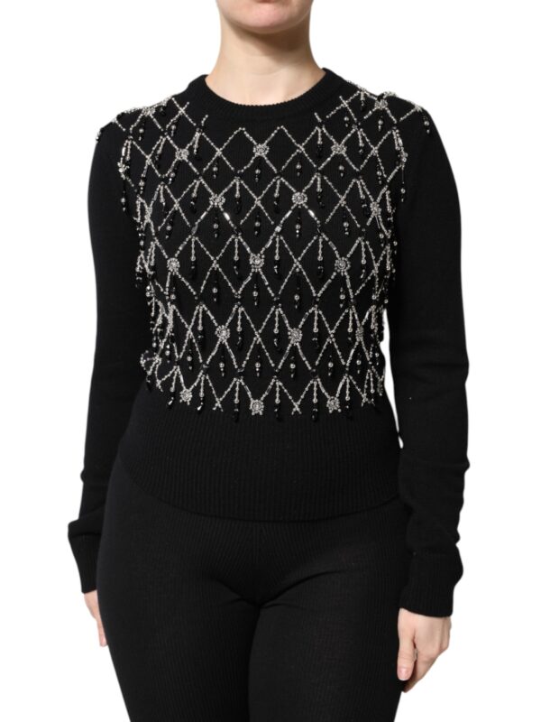 Dolce & Gabbana Black Cashmere Embellished Long Sleeves Top