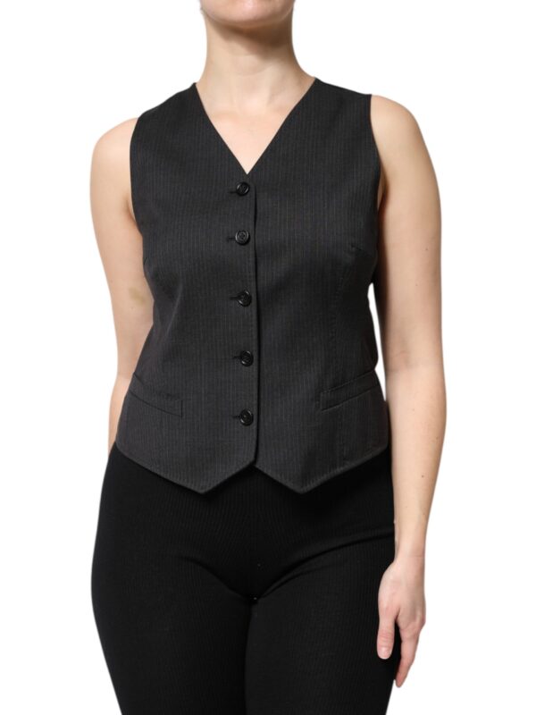 Dolce & Gabbana Black Striped Button Down Sleeveless Vest Top