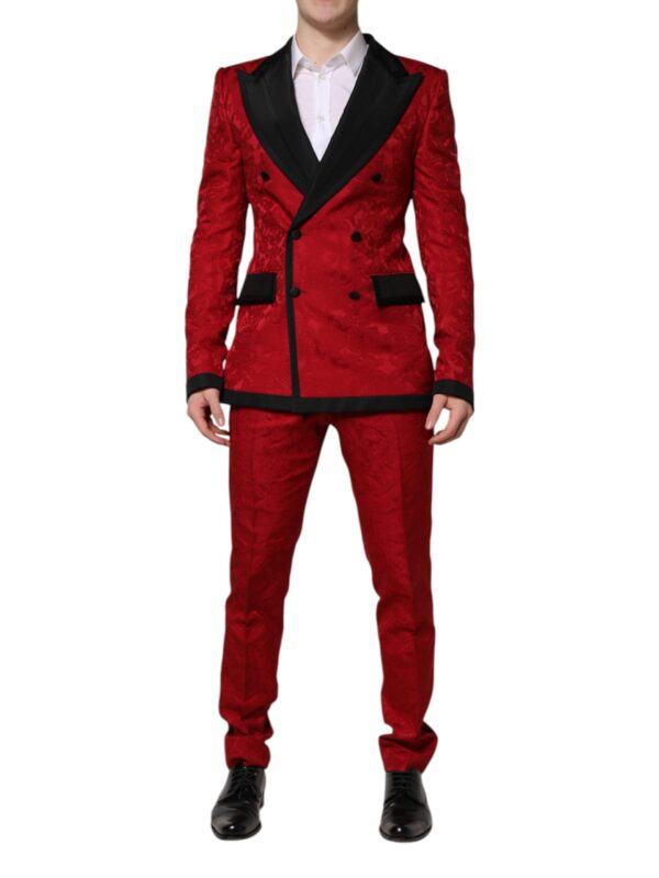 Dolce & Gabbana Red Floral Jacquard Double Breasted 2 Pc Suit