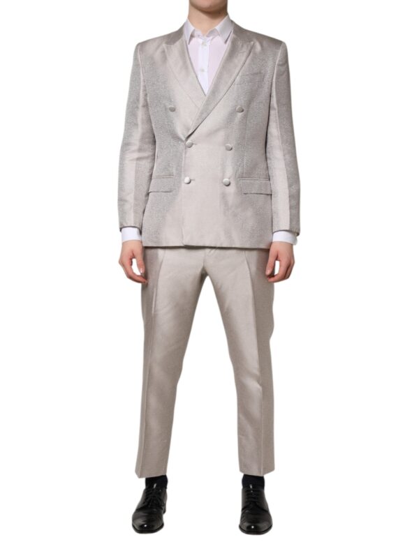 Dolce & Gabbana Light Gray Jacquard Silk Dotted 2 Piece Suit