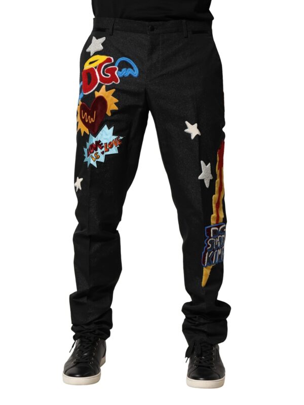 Dolce & Gabbana Black Graphic Embroidery Men Pants