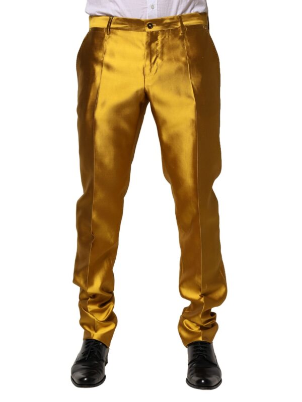 Dolce & Gabbana Yellow Silk Tapered Dress Men Pants