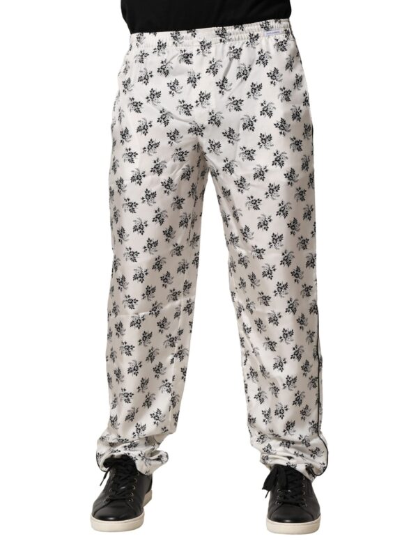 Dolce & Gabbana White Floral Silk Casual Lounge Pants