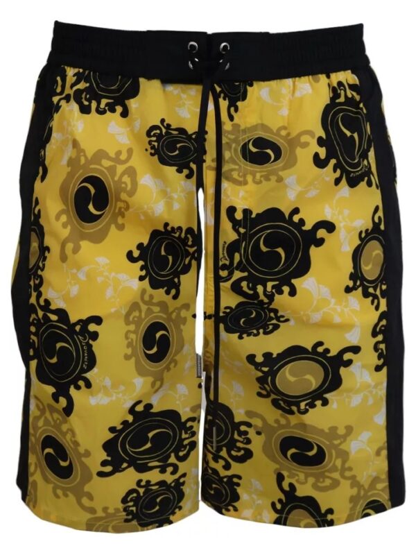 Dsquared² Yellow Black Printed Nylon Beachwear Shorts Swimwear