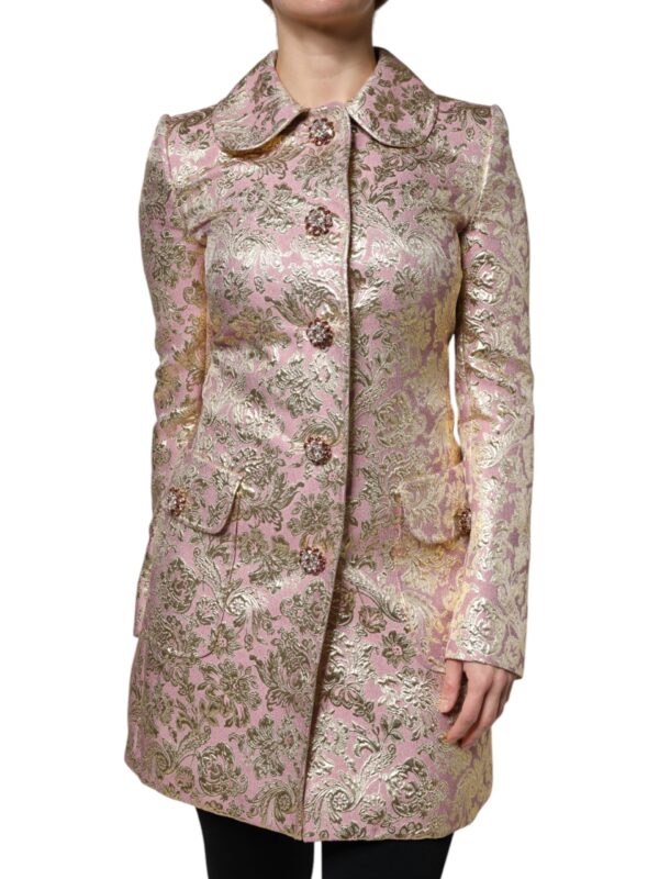 Dolce & Gabbana Metallic Pink Gold Jacquard Jewel Button Coat Jacket