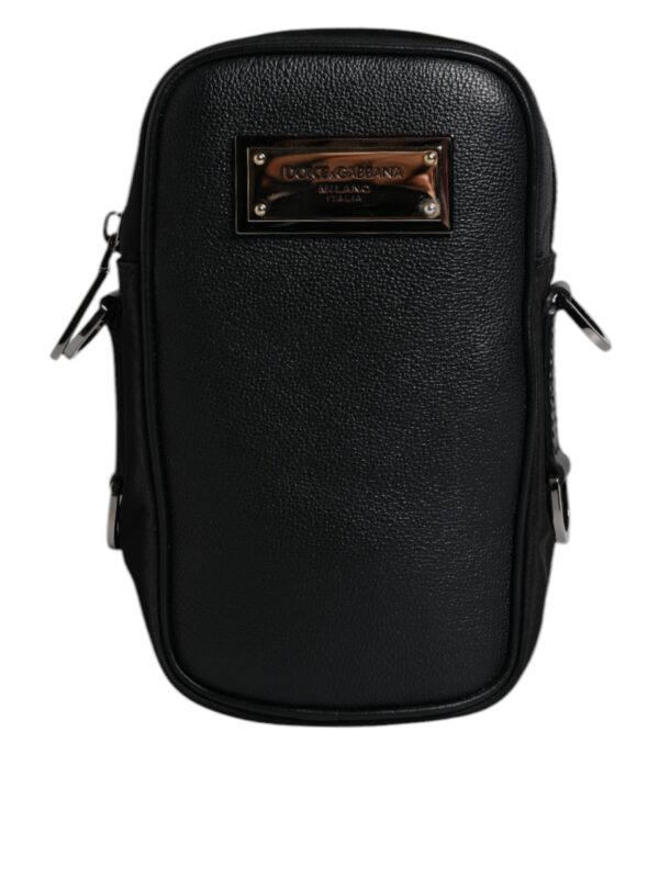 Dolce & Gabbana Black Nylon Leather Logo Plaque Crossbody Sling Bag