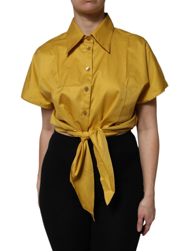 Dolce & Gabbana Mustard Collared Short Sleeves Blouse Top