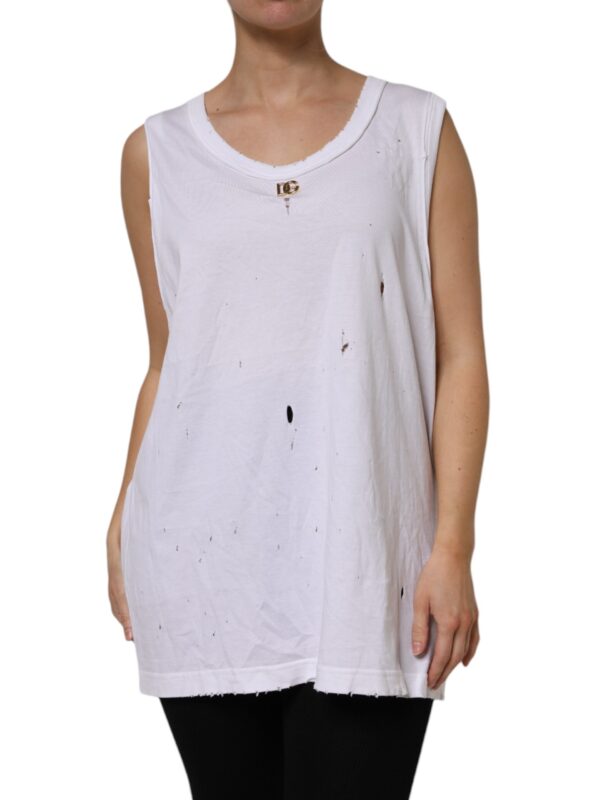 Dolce & Gabbana White Cotton Sleeveless Round Neck Tank Top