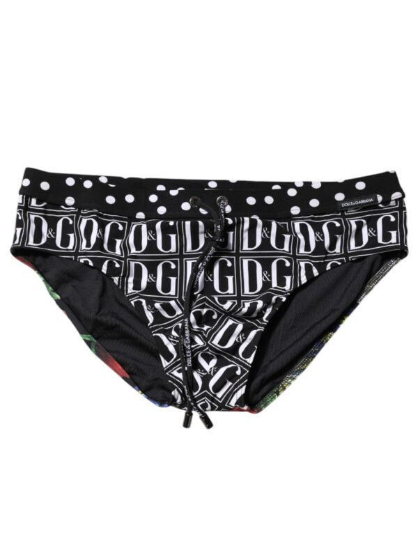 Dolce & Gabbana Black Floral Logo Beachwear Men Brief Swimwear