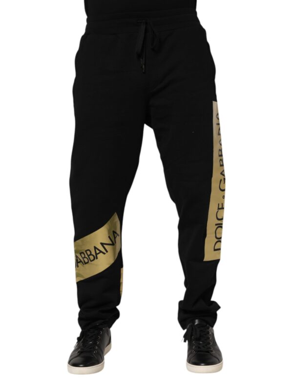 Dolce & Gabbana Black Cotton Logo Tape Men Jogger Pants