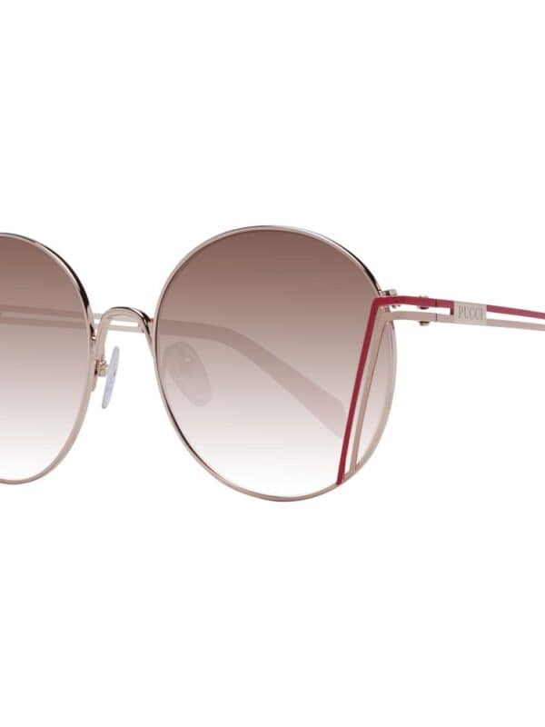 Round pink gradient sunglasses with metal frame and thin temples featuring "PUCCI" logo detail, stylish and perfect for sun protection.