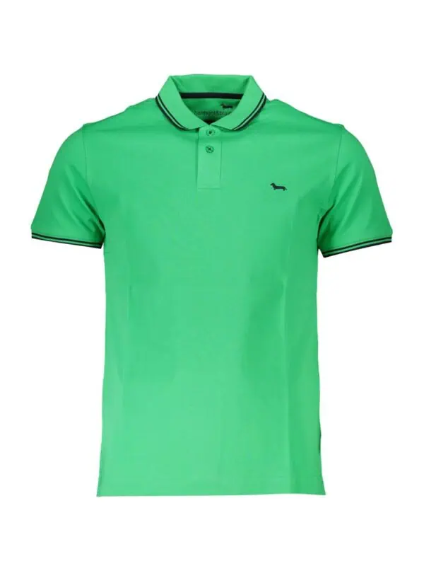 Green men's polo shirt with black accents, short sleeves, and a small-logo detail. Perfect for casual or sporty looks, combining comfort and style.