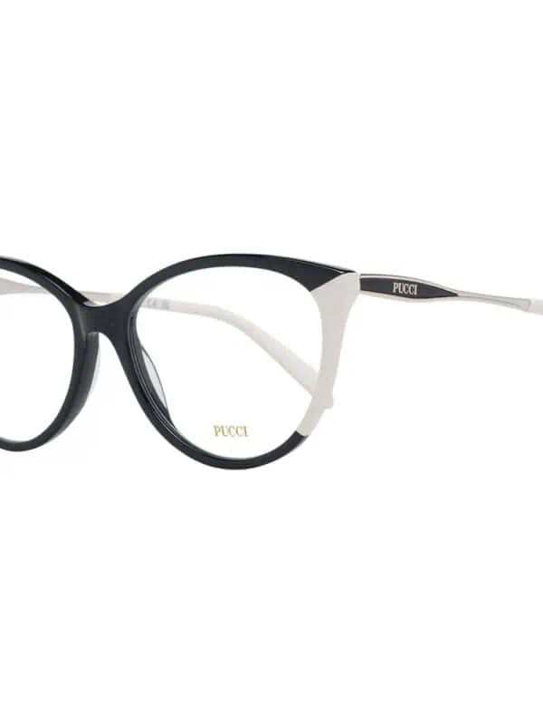Black and white PUCCI designer eyeglasses with bold round frames and stylish two-tone color accents.