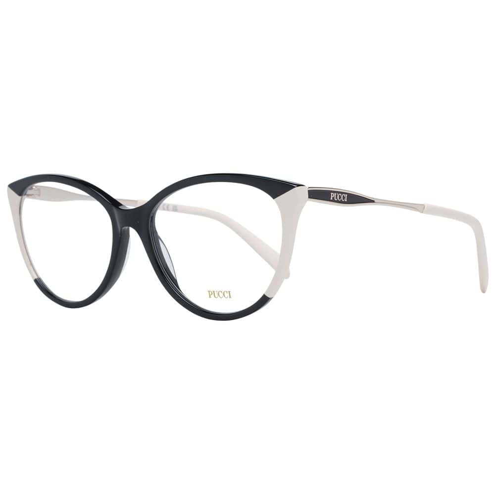Black and white PUCCI designer eyeglasses with bold round frames and stylish two-tone color accents.