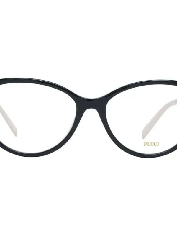 Black and white designer eyeglasses with bold frame design by Pucci for a luxury fashion statement.