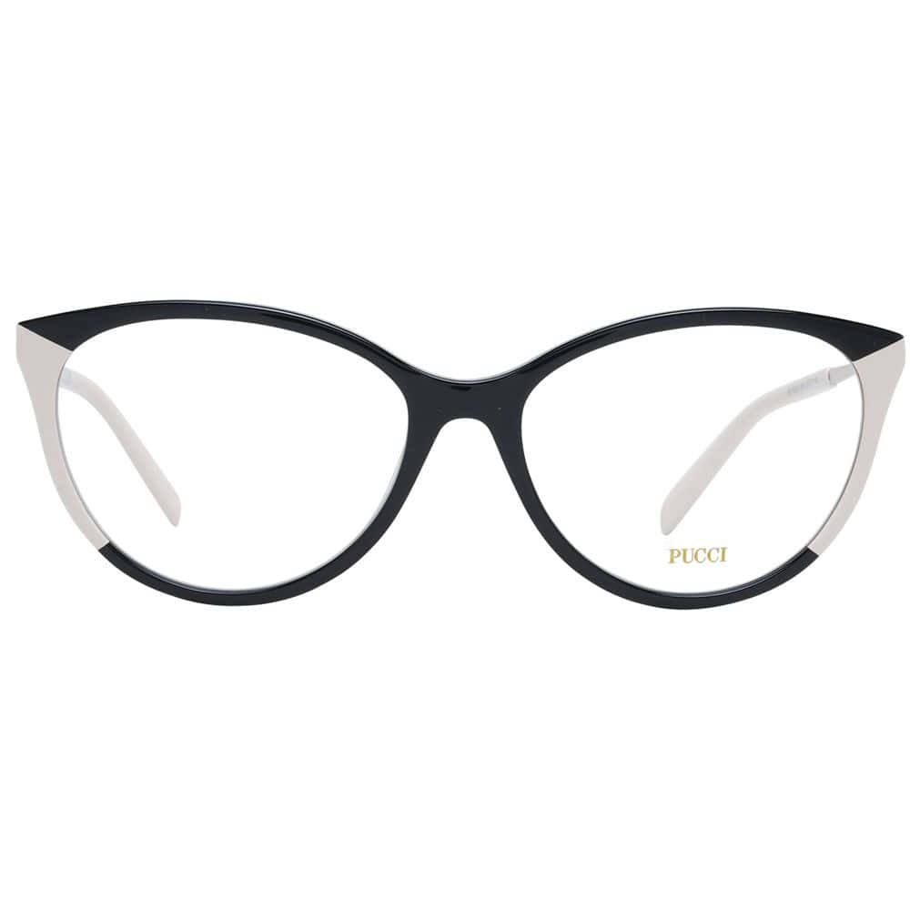Black and white designer eyeglasses with bold frame design by Pucci for a luxury fashion statement.