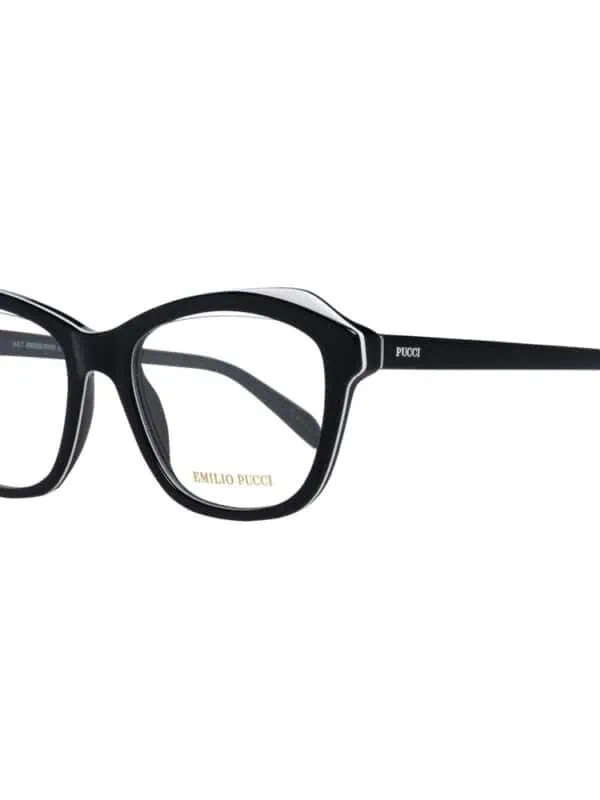 Black Emilio Pucci designer eyeglasses with bold square frames for a stylish, sophisticated look. Perfect for fashion-forward individuals seeking luxury eyewear.