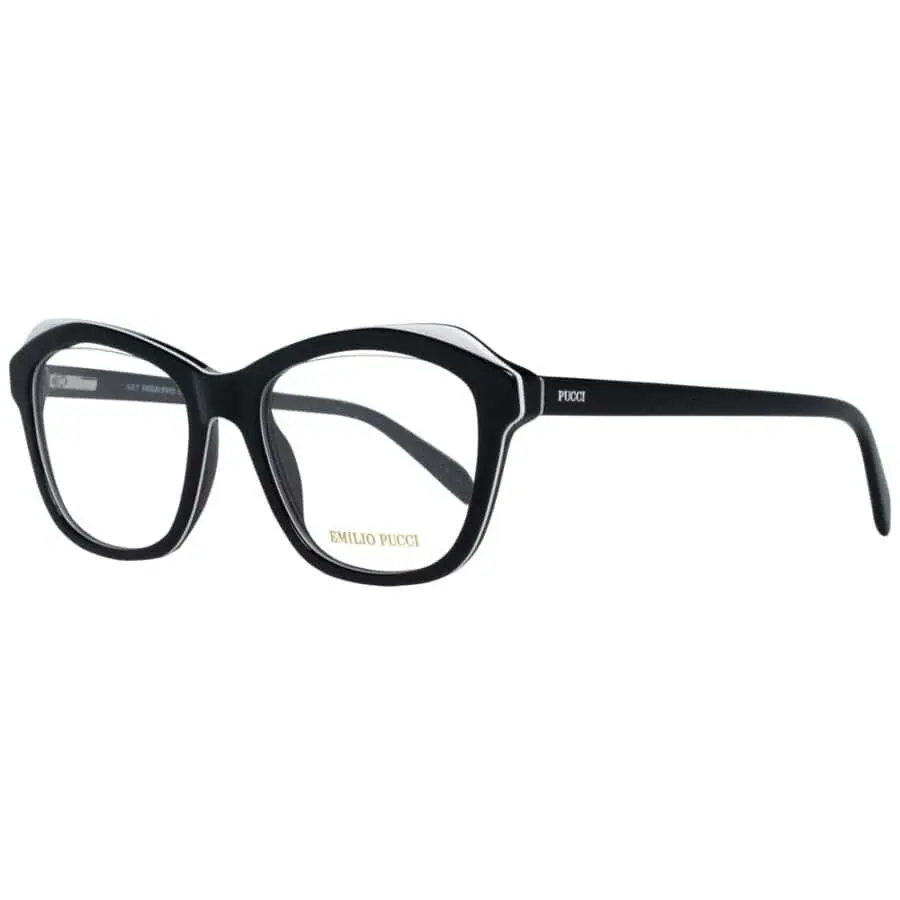 Black Emilio Pucci designer eyeglasses with bold square frames for a stylish, sophisticated look. Perfect for fashion-forward individuals seeking luxury eyewear.