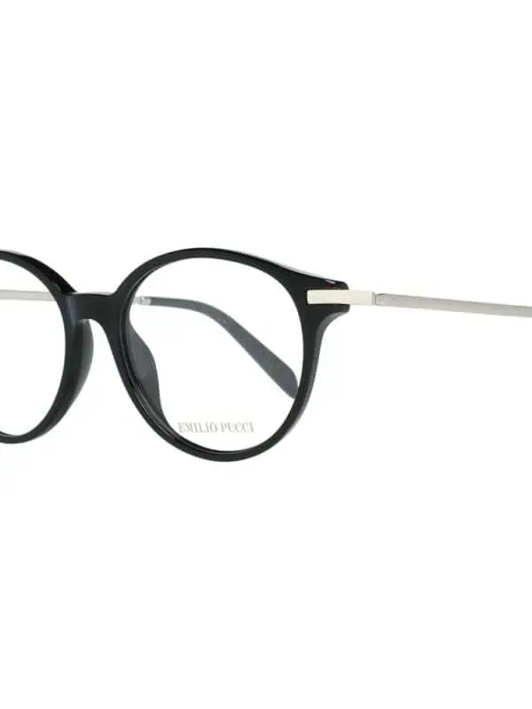 Round black and silver Emilio Pucci eyeglasses with trendy design, stylish eyewear for fashion-forward individuals.