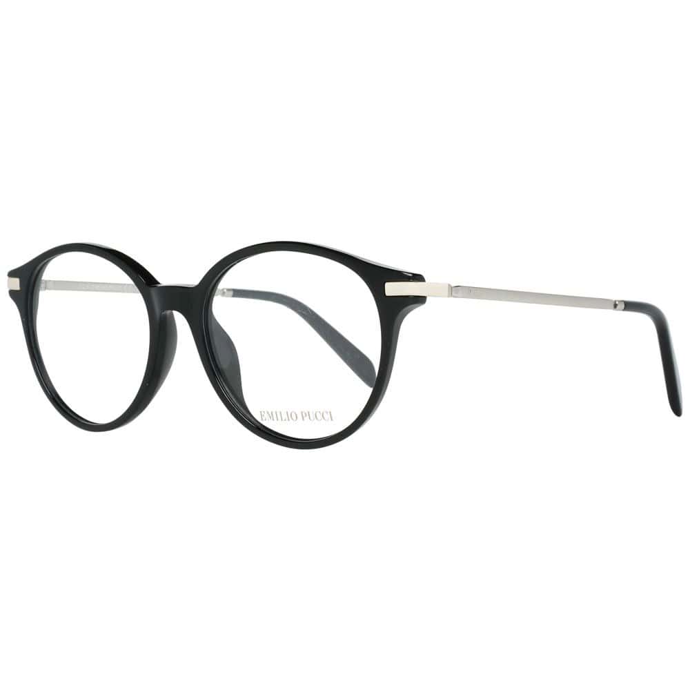 Round black and silver Emilio Pucci eyeglasses with trendy design, stylish eyewear for fashion-forward individuals.