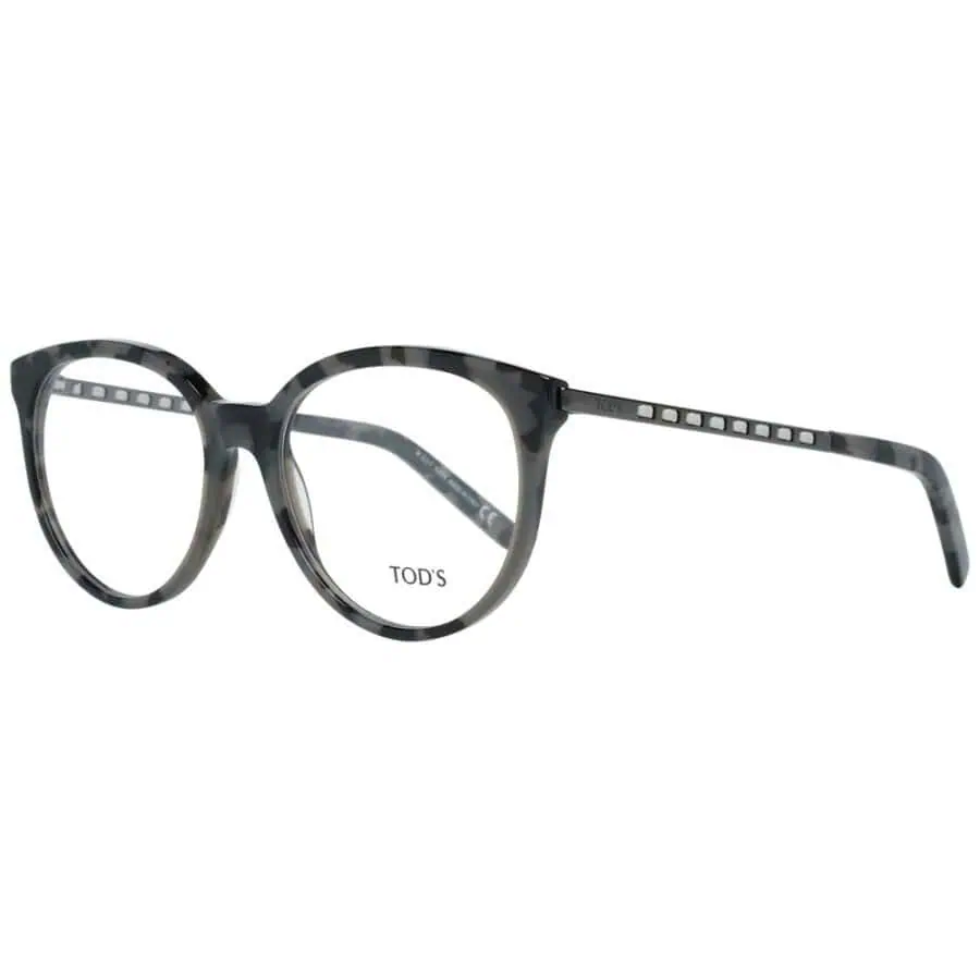 Black and gray round eyeglasses with a tortoiseshell pattern from TOD'S for sophisticated eyewear style.