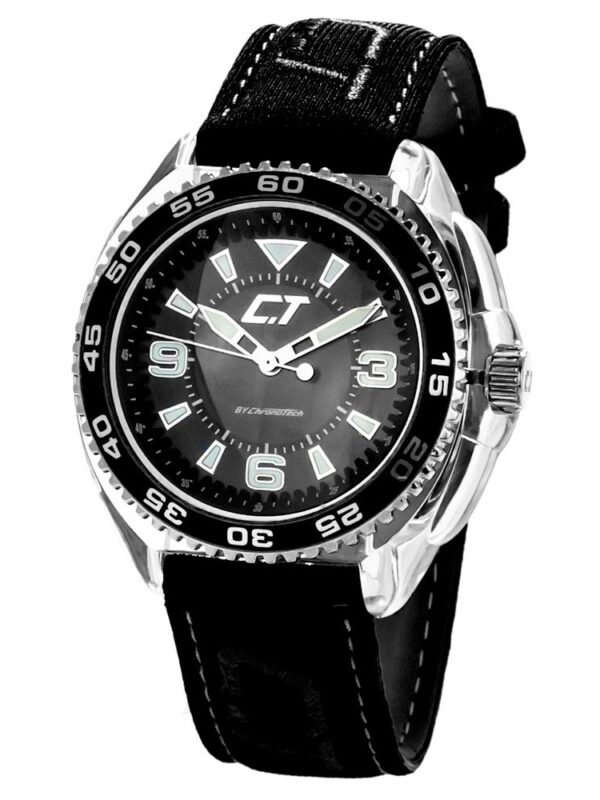 Chronotech Black Leather Watch