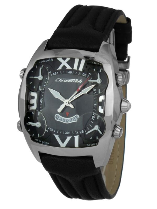 Chronotech Black Leather Watch