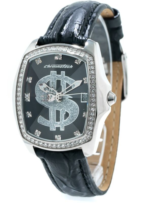 Chronotech Black Leather Watch