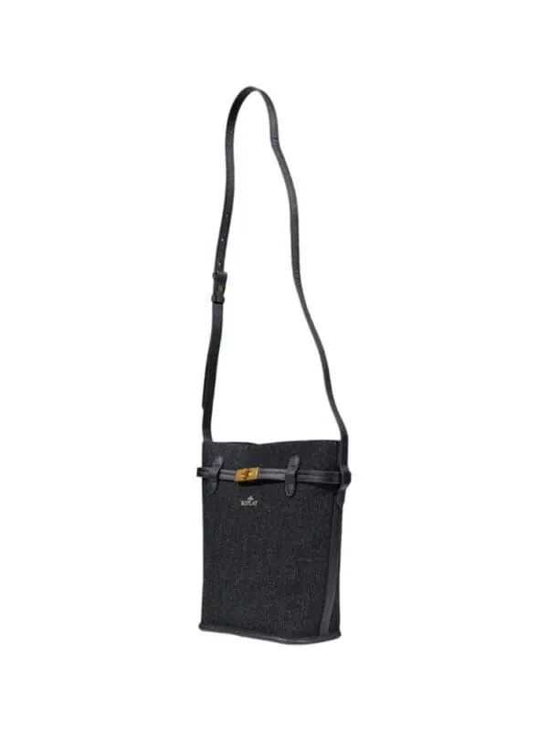 Black designer shoulder bag with a sleek strap and elegant gold clasp, perfect for stylish everyday use from Lux Brands.