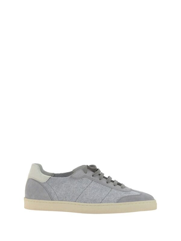 Men's casual grey and cream sneakers with comfortable soles and stylish design, perfect for everyday wear and casual outings.