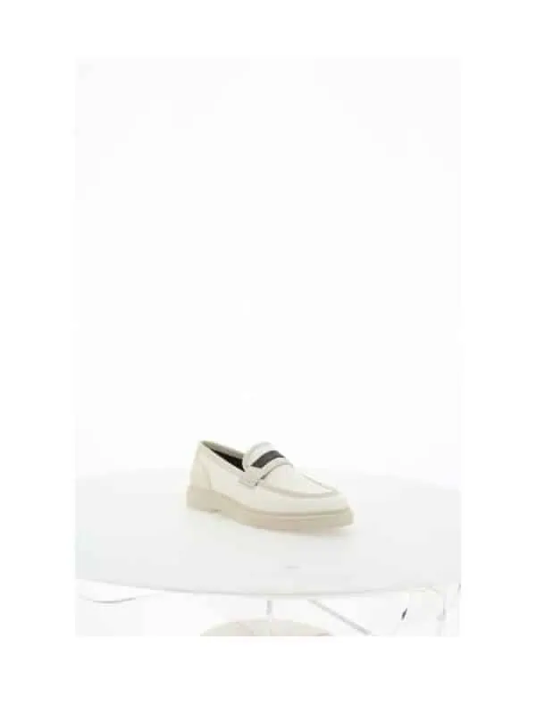 White casual loafer with black strap, stylish and comfortable men's shoes.