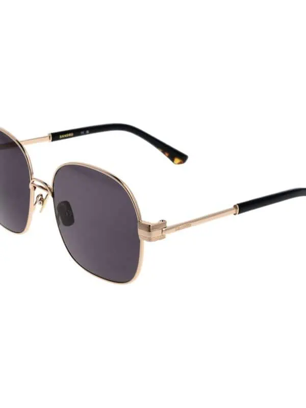 Sandro designer sunglasses with round black lenses and gold frame, stylish and luxurious summer accessory.