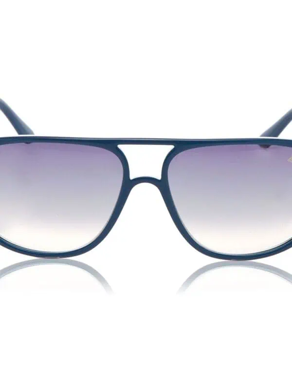 Sunglasses with blue frame and gradient tinted lenses for men and women.